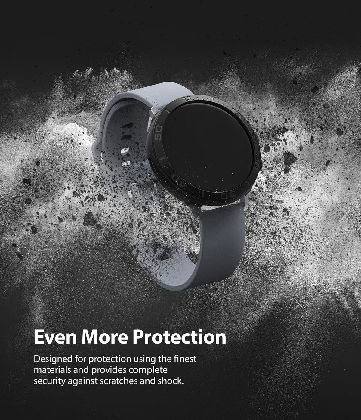 Galaxy Watch Active 2 (44mm) | Air Sports Black + Bezel Styling - Smartwatch with black bezel styling amidst dust.