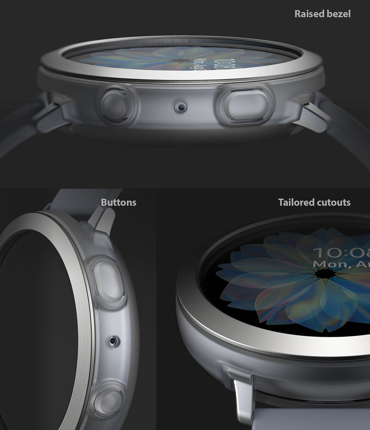 Galaxy Watch Active 2 (44mm) | Air Sports Matte Clear + Bezel Styling - Galaxy Watch Active 2 (44mm) - Matte clear protective case and bezel styling highlighting raised edges and button cutouts.