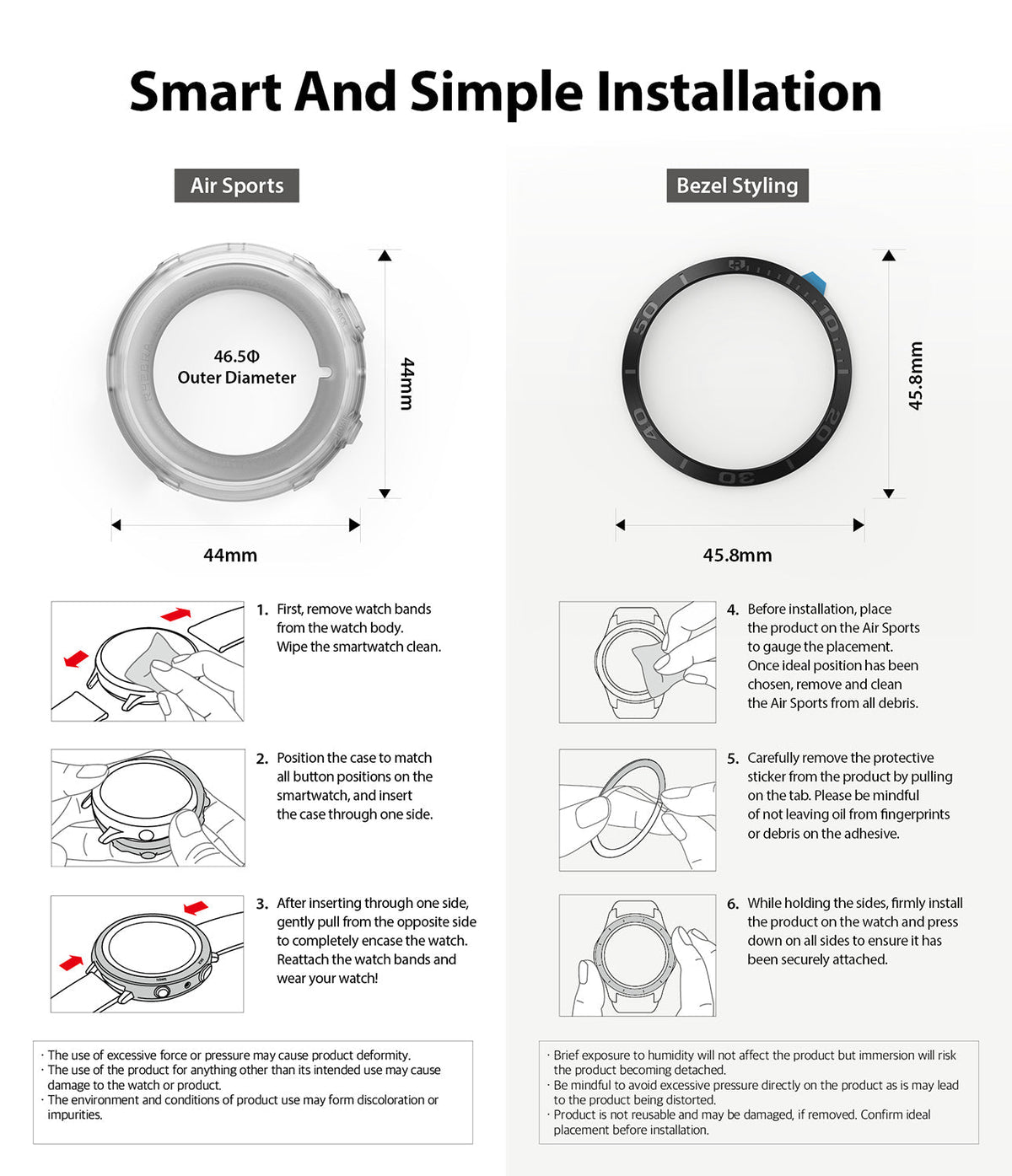 Galaxy Watch Active 2 (44mm) | Air Sports Matte Clear + Bezel Styling - Installation guide for watch case and bezel.