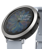 Galaxy Watch Active 2 (44mm) | Air Sports Black + Bezel Styling - Smartwatch with silver bezel, black case, and light gray band.