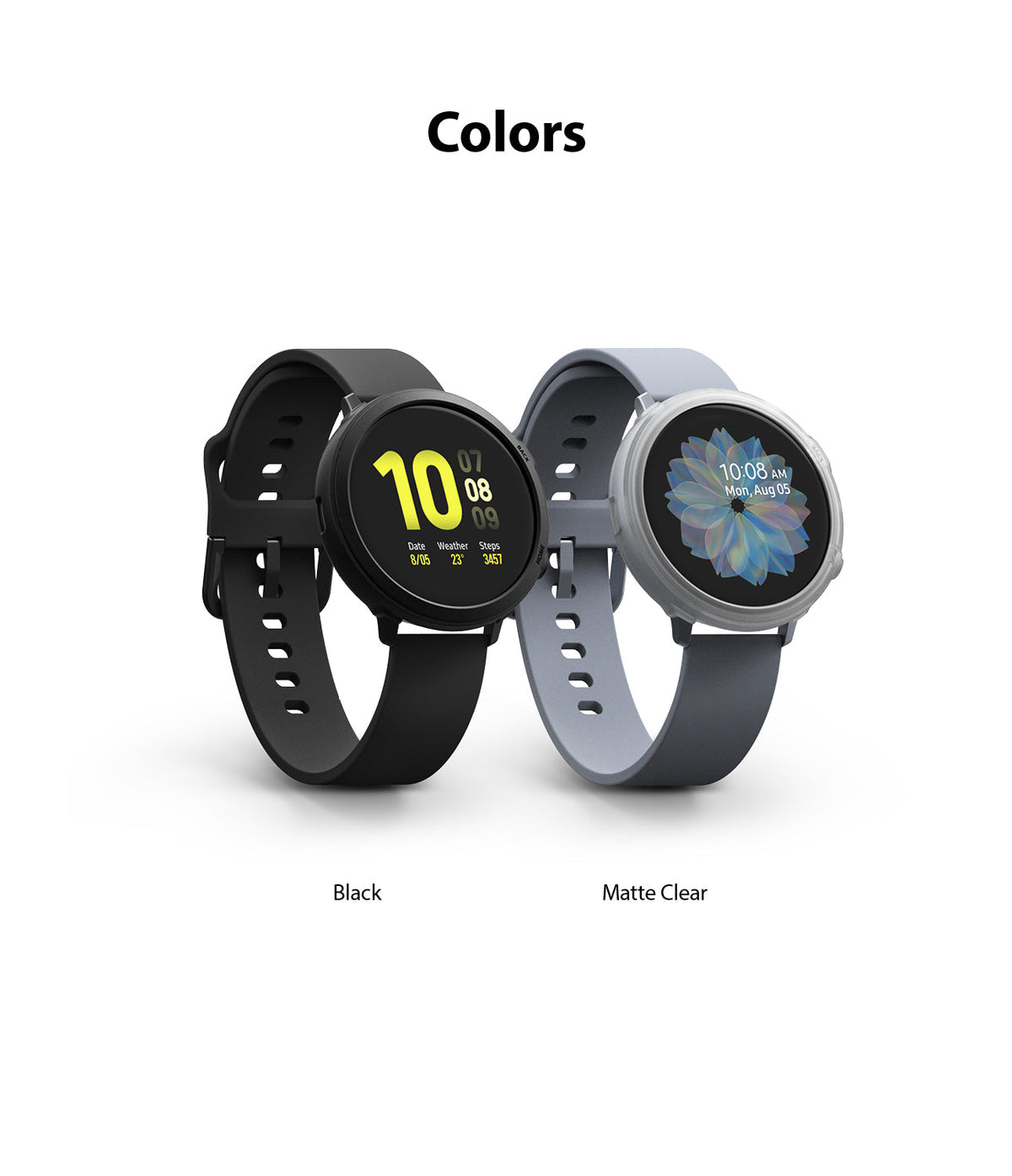Galaxy Watch Active 2 44mm Case | Air Sports - Two Galaxy Watch Active 2 units in Black and Matte Clear cases.