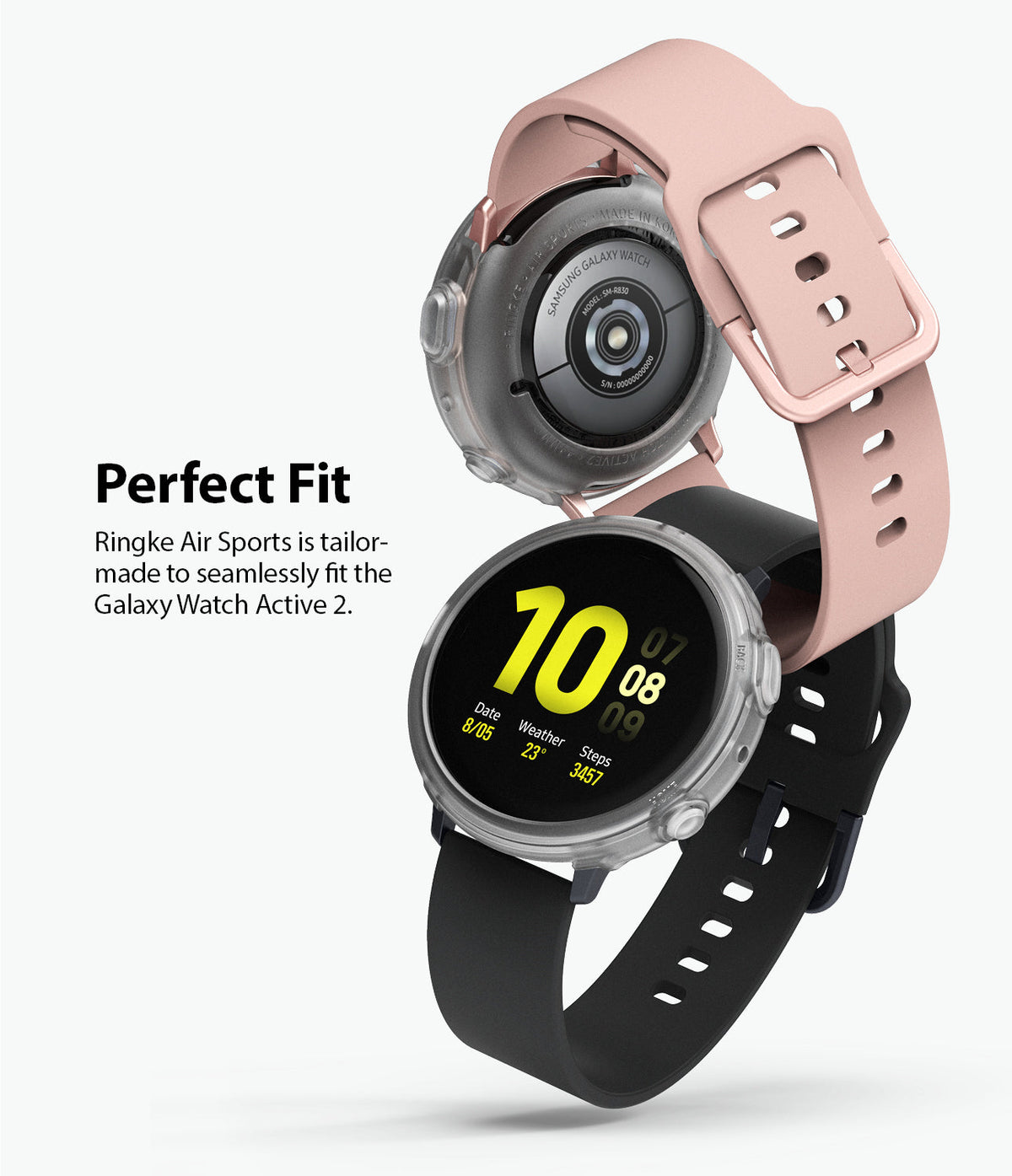 Galaxy Watch Active 2 44mm Case | Air Sports - Two Galaxy Watch Active 2 units with clear protective cases stacked.