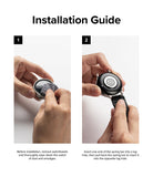 Watch Lug 20mm | Rubber One Bold Band - Design - Two-step guide showing hands cleaning a watch face and inserting a spring bar into the lug.