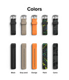 Watch Lug 20mm | Rubber One Bold Band - Design - Watch Lug 20mm | Rubber One Bold Band - Five color variations of watch bands in black, gray sand, orange, paint, and camo.