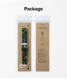 Watch Lug 20mm | Rubber One Bold Band - Design - Front and back view of a black watch strap with neon paint splatters in retail packaging.