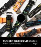 Watch Lug 20mm | Rubber One Bold Band - Design - A smartwatch surrounded by various colorful, patterned 20mm rubber watch bands.