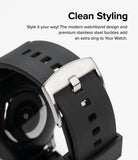 Watch Lug 20mm | Rubber One Bold Band - Close-up of a black rubber watch strap with a brushed stainless steel buckle.