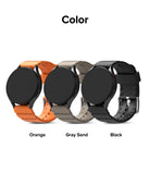 Watch Lug 20mm | Rubber One Bold Band - Three smartwatches with orange, gray sand, and black ribbed rubber bands.