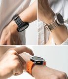 Watch Lug 20mm | Rubber One Bold Band - Three views of smartwatches worn on wrists with black, tan, and orange rubber bands.