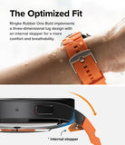 Watch Lug 20mm | Rubber One Bold Band - Orange watch strap on a wet wrist and a diagram showing the internal lug stopper.