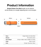 Watch Lug 20mm | Rubber One Bold Band - Diagram showing dimensions of an orange watch strap with a buckle and length specs.