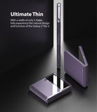 Galaxy Z Flip 3 Case | Slim - Three purple Galaxy Z Flip 3 phones in slim clear cases shown folded, half-folded, and upright.