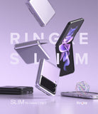 Galaxy Z Flip 3 Case | Slim - Floating Galaxy Z Flip 3 phones in clear slim cases against a soft purple background.