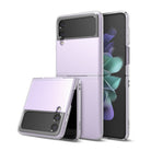 Galaxy Z Flip 3 Case | Slim - Three views of a lavender Galaxy Z Flip 3 in a clear, slim protective case.