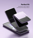 Galaxy Z Flip 3 Case | Slim - A lavender Galaxy Z Flip 3 phone shown in three stacked, partially folded positions.