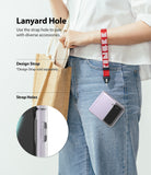 Galaxy Z Flip 3 Case | Slim - Person wearing a phone case with a red wrist strap attached to a built-in lanyard hole.