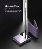 Galaxy Z Flip 3 Case | Slim - Three purple Galaxy Z Flip 3 phones in slim cases shown folded, partially open, and upright.