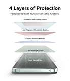 Galaxy Z Flip 5 Screen Protector | Dual Easy Film [2 Pack] - Galaxy Z Flip 5 Screen Protector - Exploded view showing four layers of screen protection stacked above a smartphone.
