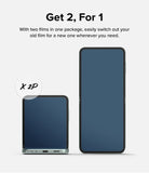 Galaxy Z Flip 5 Screen Protector | Dual Easy Film [2 Pack] - Galaxy Z Flip 5 Screen Protector - A folded and unfolded Galaxy Z Flip 5 with a 2-pack label indicating two included films.