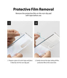 Galaxy Z Fold 3 Case | Slim - Two-step guide showing how to use tape to peel protective film off a phone case pad.