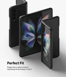 Galaxy Z Fold 3 Case | Slim - Three views of a black slim case on a Galaxy Z Fold 3 showing front, back, and open display.