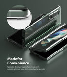 Galaxy Z Fold 3 Case | Slim - Clear case on a folded phone with a magnified view of the anti-wobble support piece.