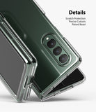 Galaxy Z Fold 3 Case | Slim - Clear protective case on a dark green Galaxy Z Fold 3 highlighting camera and bezel details.