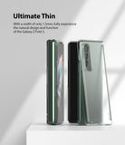 Galaxy Z Fold 3 Case | Slim - A folded Galaxy Z Fold 3 next to its slim, transparent protective case on a white surface.