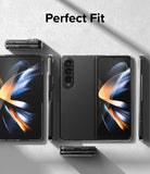 Galaxy Z Fold 4 Case | Slim - Multiple views of a clear phone case on a Galaxy Z Fold 4 against a textured gray background.