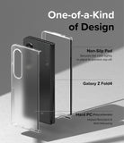 Galaxy Z Fold 4 Case | Slim - Exploded view of a clear phone case and black Galaxy Z Fold 4 with labels for features.