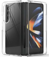 Galaxy Z Fold 4 Case | Slim - Clear, slim protective case on a black Samsung Galaxy Z Fold 4 smartphone.