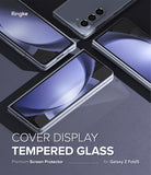 Galaxy Z Fold 5 Screen Protector | Cover Display Glass - Galaxy Z Fold 5 Screen Protector - Three Galaxy Z Fold 5 phones with tempered glass screen protectors on a dark surface.