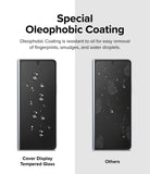 Galaxy Z Fold 5 Screen Protector | Cover Display Glass - Galaxy Z Fold 5 Screen Protector - Comparison showing water beading on tempered glass versus smudges on standard glass.