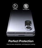 Galaxy Z Fold 5 | Camera Protector Glass [2 Pack] - Galaxy Z Fold 5 | Camera Protector Glass - Phone with camera lens protector, True Touch, and Anti-Fingerprint icons.