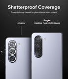 Galaxy Z Fold 5 | Camera Protector Glass [2 Pack] - Comparison showing shattered standard glass vs. intact Ringke glass.