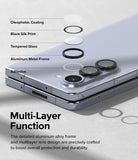 Galaxy Z Fold 5 | Camera Lens Frame Glass - Galaxy Z Fold 5 | Exploded view of camera lens protector layers including adhesive, aluminum frame, and tempered glass.