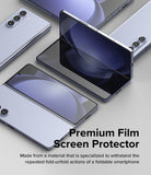 Galaxy Z Fold 5 Screen Protector | Dual Easy Film - Galaxy Z Fold 5 Screen Protector - Multiple light blue foldable smartphones displayed in various open and closed positions.