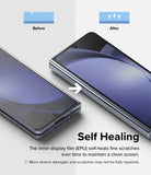 Galaxy Z Fold 5 Screen Protector | Dual Easy Film - Galaxy Z Fold 5 Screen Protector - Comparison showing a scratched phone screen self-healing into a smooth, clear surface.