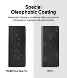 Galaxy Z Fold 5 Screen Protector | Dual Easy Film - Galaxy Z Fold 5 Screen Protector - Comparison showing water beading on Ringke film versus smudges on standard film.