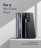 Galaxy Z Fold 5 Case | Slim - Two views of a black slim case on a Galaxy Z Fold 5 against a minimalist background.