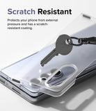 Galaxy Z Fold 5 Case | Slim - A key scratches a clear phone case resting on a Galaxy Z Fold 5 to demonstrate scratch resistance.