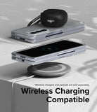 Galaxy Z Fold 5 Case | Slim - Folded phone in clear case wirelessly charging on a pad with earbuds case on top.