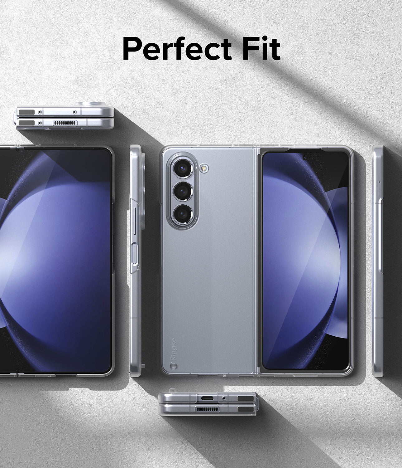 Galaxy Z Fold 5 Case | Slim - Multiple views of a clear Galaxy Z Fold 5 case showing precise cutouts and a slim fit.