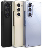 Galaxy Z Fold 5 Case | Slim - Three Galaxy Z Fold 5 phones in black, gold, and clear slim cases lined up side-by-side.