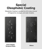 Galaxy Z Fold 6 | 3-in-1 Protector - Comparison showing clean tempered glass with water beads versus smudged glass with fingerprints.