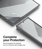 Galaxy Z Fold 6 | 3-in-1 Protector - Clear screen protectors being applied to the inner and outer screens of a phone.