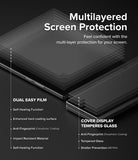 Galaxy Z Fold 6 | 3-in-1 Protector - Diagram showing dual easy film and tempered glass layers for screen protection.