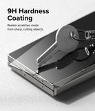 Galaxy Z Fold 6 | 3-in-1 Protector - A metal key pressing against a screen protector on a Galaxy Z Fold 6 to show scratch resistance.