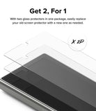Galaxy Z Fold 6 Screen Protector | Cover Display Glass (2 Pack) - Galaxy Z Fold 6 Screen Protector - Two transparent glass screen protectors stacked above a smartphone cover display.