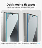Galaxy Z Fold 6 Screen Protector | Cover Display Glass (2 Pack) - Galaxy Z Fold 6 Screen Protector - Two views of a phone screen protector showing case compatibility and edge clearance.